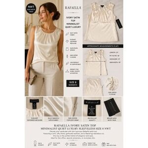 Rafaella Ivory Satin Top Minimalist Quiet Luxury Sleeveless Size 8 NWT